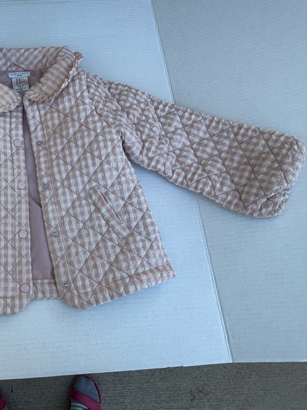Max Studio Pink and Cream Gingham Quilted Jacket